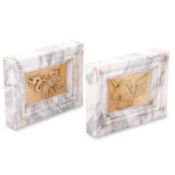 A PAIR OF ITALIAN CARRERA AND SIENNA MARBLE PLAQUES, 19TH CENTURY