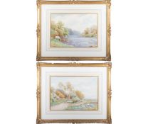 JOHN BATES NOEL (1870-1927) A PAIR OF COUNTRYSIDE VIEWS, 'ON THE NIDD' AND 'A COUNTRY LANE WORCESTER