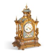 A FRENCH GILT-BRONZE AND CHAMPLEVÉ ENAMEL MANTEL CLOCK, CIRCA 1890