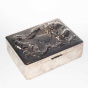 A LARGE CHINESE SILVER CIGAR BOX