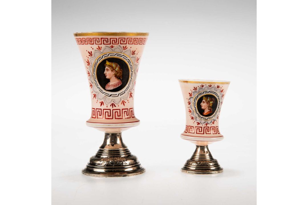 TWO CONTINENTAL OPALINE GLASS AND SILVER GOBLETS, FIRST HALF 19TH CENTURY