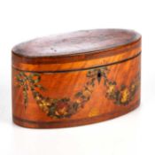 A GEORGE III PAINTED SATINWOOD TEA CADDY