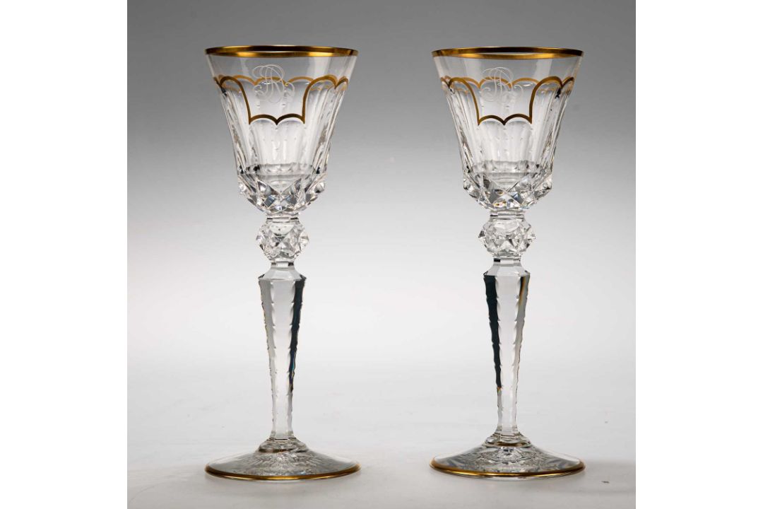 A LARGE PAIR OF SAINT-LOUIS CUT-GLASS GOBLETS, 20TH CENTURY