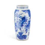 A LARGE CHINESE BLUE AND WHITE VASE IN THE TRANSITIONAL STYLE