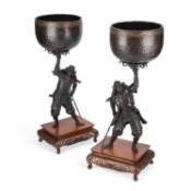 A FINE PAIR OF LARGE JAPANESE BRONZE SAMURAI, 19TH CENTURY