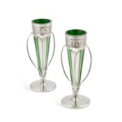 ARCHIBALD KNOX (1864-1933) FOR LIBERTY & CO, A PAIR OF TUDRIC PEWTER VASES