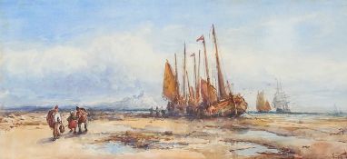 WILLIAM EDWARD WEBB (1862-1903) UNLOADING THE CATCH, LOW TIDE. ST MICHAEL'S MOUNT, CORNWALL