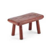 A 19TH CENTURY PRIMITIVE PAINTED CANDLE STOOL