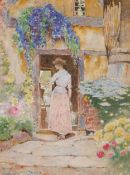 DAVID WOODLOCK (1842-1929) AT THE COTTAGE DOOR