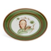 A 1930'S HAND-PAINTED PLATE