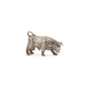 AN ELIZABETH II CAST SILVER MODEL OF A BULL