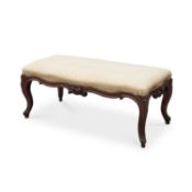 A LARGE 19TH CENTURY ROSEWOOD AND UPHOLSTERED STOOL