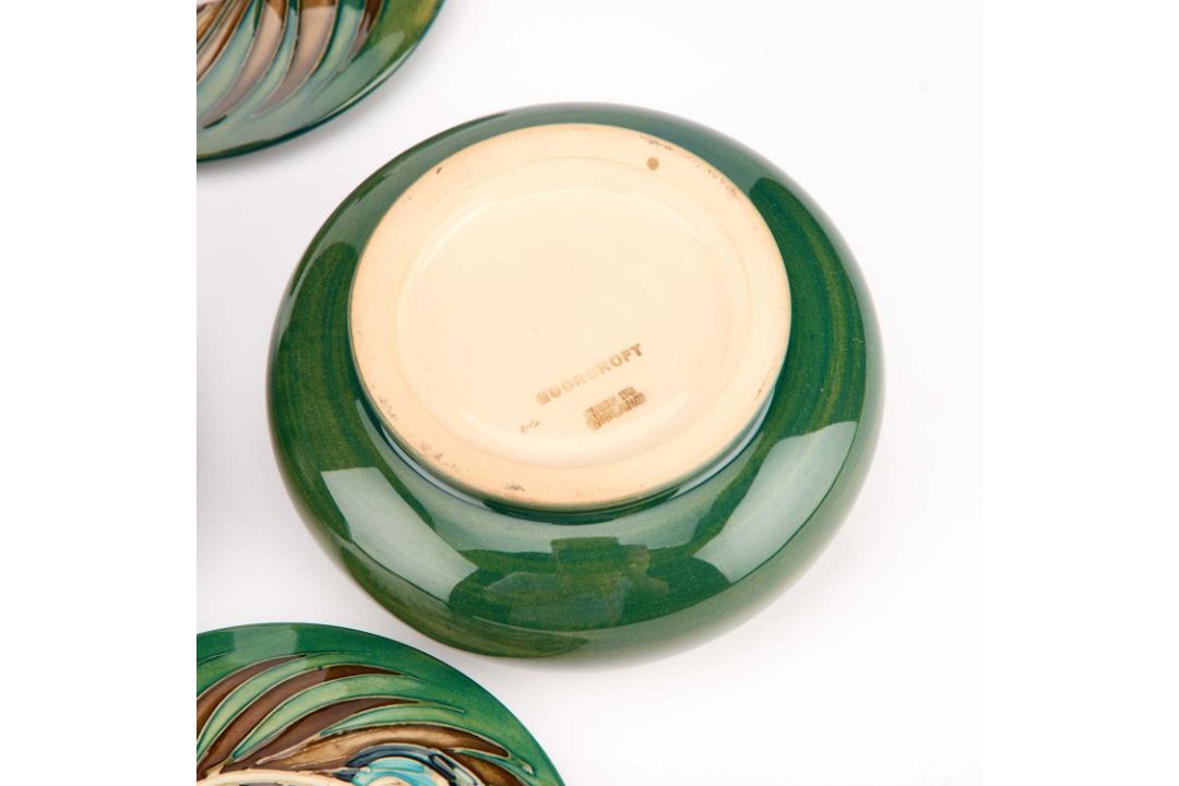 A PAIR OF MOORCROFT POTTERY POWDER BOWLS AND COVERS, DESIGNED BY SALLY TUFFIN FOR LIBERTY & CO - Image 6 of 6
