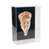A CARVED WOOD SARCOPHAGUS MASK