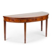 A LARGE GEORGE III INLAID MAHOGANY BOW-FRONT SERVING TABLE