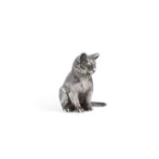 AN ELIZABETH II CAST SILVER MODEL OF A CAT