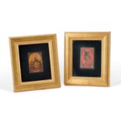 A PAIR OF LACQUER PLAYING CARDS DEPICTING FIGURES IN EROTIC EMBRACES, QAJAR, PERSIA, 19TH CENTURY