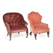 TWO VICTORIAN BUTTON-BACK CHAIRS