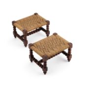 A SMALL PAIR OF 19TH CENTURY FRUITWOOD STOOLS