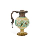 A VICTORIAN SILVER-MOUNTED DELLA ROBBIA EWER