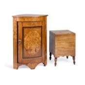 A 19TH CENTURY FLORAL MARQUETRY BOW-FRONT CORNER CABINET