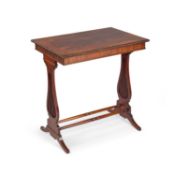 A REGENCY MAHOGANY LYRE-END CENTRE TABLE
