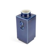 A CHINESE BLUE-GLAZED CONG-SHAPED VASE