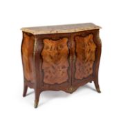 A 19TH CENTURY FRENCH MARBLE-TOPPED AND FLORAL MARQUETRY MEUBLE D'APPUI