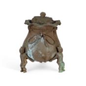 A CHINESE ARCHAISTIC STYLE BRONZE TRIPOD CENSER