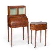 A 19TH CENTURY STRING-INLAID PARTRIDGE WOOD CYLINDER DESK