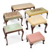 A GEORGE II STYLE MAHOGANY AND UPHOLSTERED STOOL