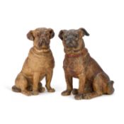 TWO AUSTRIAN PAINTED TERRACOTTA MODELS OF SEATED PUGS, LATE 19TH CENTURY