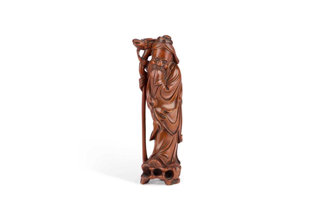A 19TH CENTURY CARVED BOXWOOD FIGURE OF A SAGE - Image 1 of 3