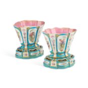 A PAIR OF SÈVRES 'BLEU CÉLESTE' GROUND VASES AND STANDS (VASES 'HOLLANDOIS'), 19TH CENTURY