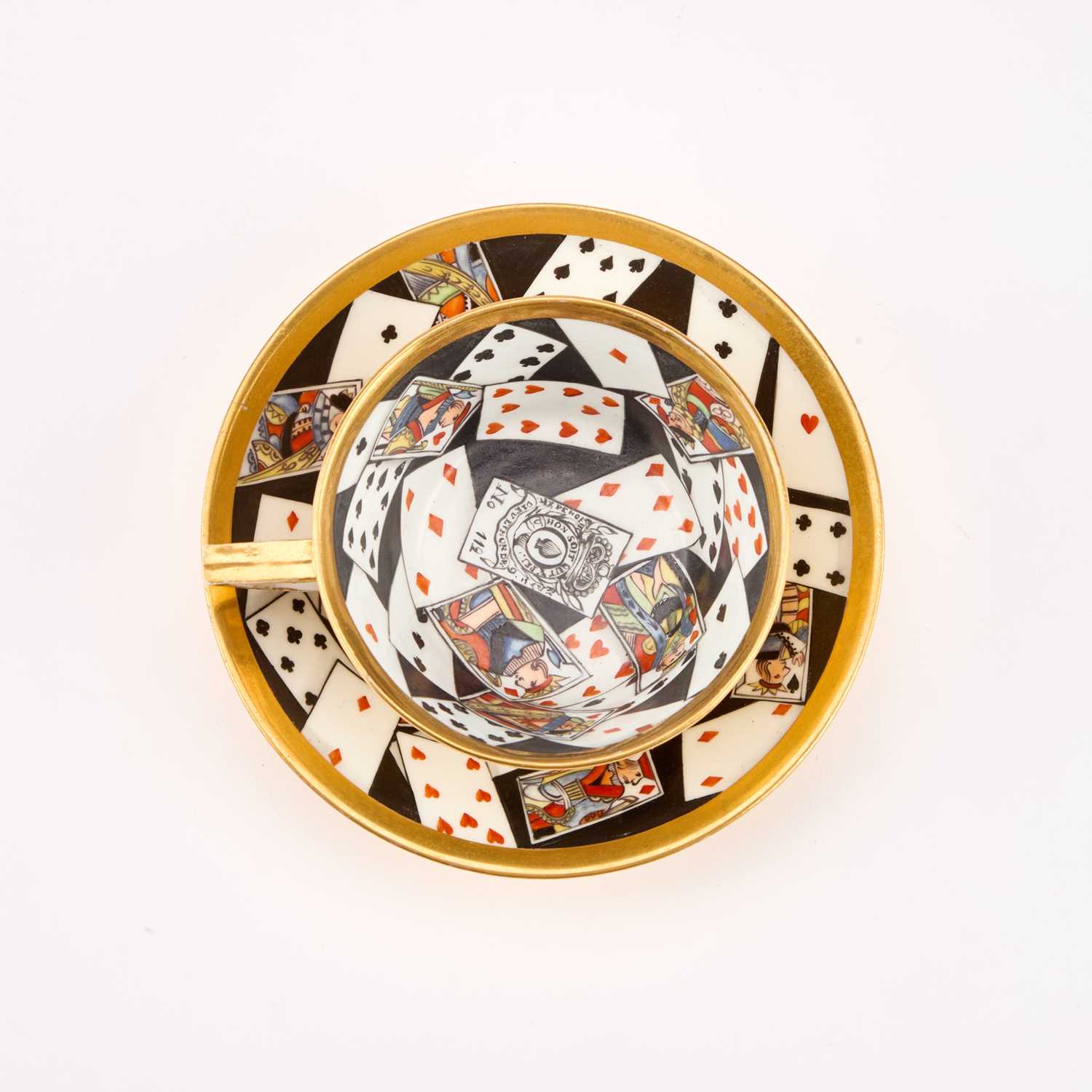 A RARE DERBY TROMPE L'OEIL 'PLAYING CARDS' CUP AND SAUCER, CIRCA 1815 - Image 3 of 7