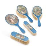 A FINE FRENCH SILVER-MOUNTED, ENAMEL AND PAINTED DRESSING TABLE SET