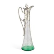 WMF (WÜRTTEMBERGISCHE METALLWARENFABRIK), A LARGE SILVERED METAL AND GLASS CLARET JUG