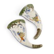 A PAIR OF PRATT WARE CORNUCOPIA WALL POCKETS, CIRCA 1800