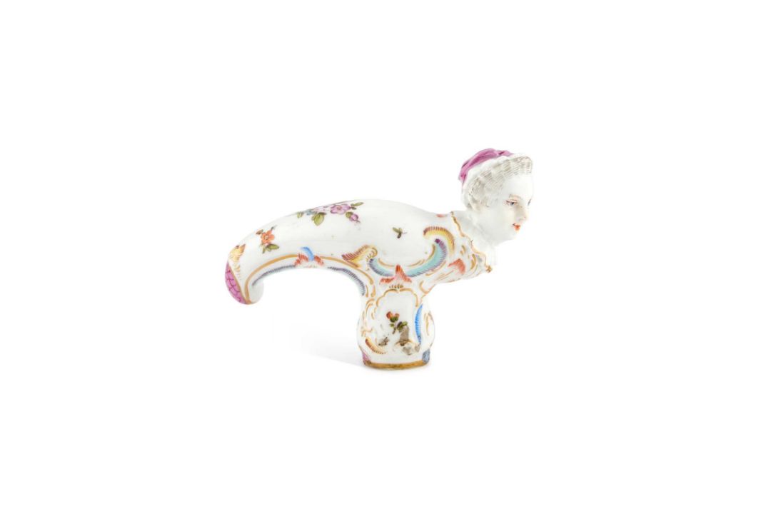 A MEISSEN PORCELAIN 'FRAUENKOPF' CANE HANDLE - Image 1 of 4