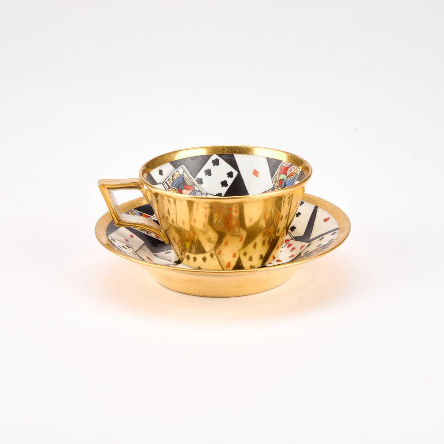 A RARE DERBY TROMPE L'OEIL 'PLAYING CARDS' CUP AND SAUCER, CIRCA 1815 - Image 4 of 7