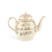 A LARGE LEEDS CREAMWARE TEAPOT AND COVER, CIRCA 1770