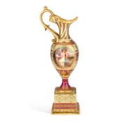 A VIENNA PORCELAIN MAGENTA-GROUND EWER AND STAND