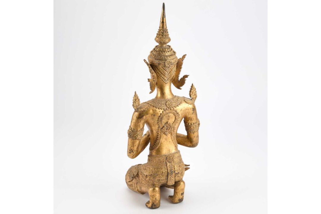 A THAI GILT-METAL FIGURE OF A KNEELING THEPPHANOM - Image 3 of 3