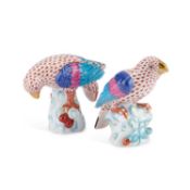 A PAIR OF HEREND PORCELAIN MODELS OF HAWKS
