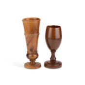 TWO TREEN GOBLETS