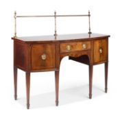 A GEORGE III STYLE STRING-INLAID MAHOGANY BOW-FRONT SIDEBOARD