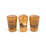 THREE MAUCHLINE WARE GLASS HOLDERS
