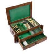 A WALKER & HALL PARTIAL CANTEEN OF SILVER-PLATED AND FAUX IVORY HANDLES CUTLERY
