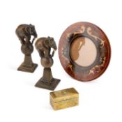 A LATE 19TH CENTURY BRASS TRAVELLING INKWELL IN THE AESTHETIC TASTE