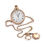 A GOLD PLATED THOMAS RUSSELL POCKET WATCH AND ALBERT